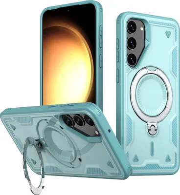 Produktbild von Dual Layer Hülle für Samsung Galaxy S23+ Metall Ring Ständer Magnetisch Stoßfest Militär Handyhülle Türkis