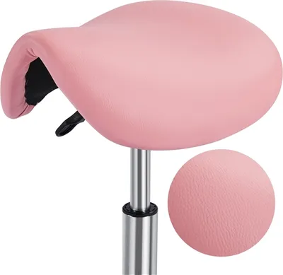 Produktbild von Yaheetech Sattelhocker Rollhocker, höhenverstellbar, Drehhocker Praxishocker mit Rollen, Arbeitshocker Bürohocker, Rosa