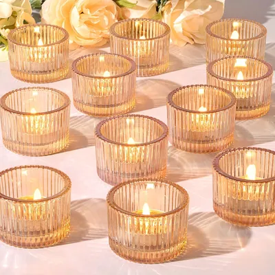24 Teelichtgläser aus Glas, gold, für Kerzen, Dekoration