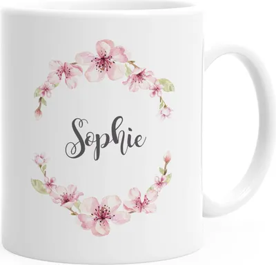 Produktbild von personalisierte Kaffee-Tasse mit Namen Blumen Namenstasse persönliche Geschenke für Frauen Mädchen SpecialMe® weiß Keramik-Tasse