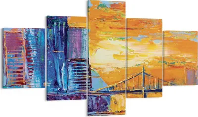 Produktbild von Bild auf Leinwand - Leinwandbild - 5 Teile - Stadt Brücke pastos - 125x70cm - Wand Bild - Wanddeko - Wandbilder - Leinwanddruck - Bilder - Wanddekoration - Leinwand bilder - Wandbild - EA125x70-4392