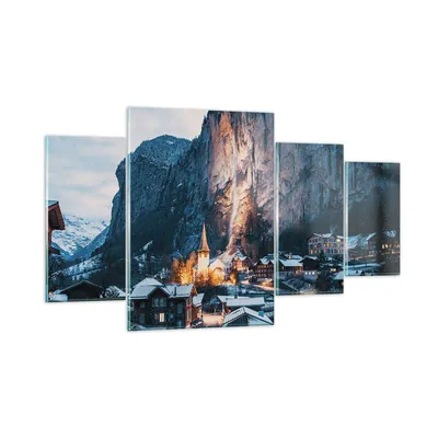 Produktbild von Bilder auf glas - 4 Teile - Lauterbrunnen Schweiz Tal - 160x90cm - Glasbilder - Wandbilder - Bilder - zum Aufhängen bereit - Wanddekoration aus Glas - Glas Bilder - Wandbild auf Glas - GDL160x90-4834
