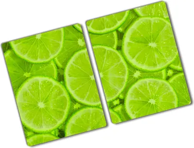 Produktbild von Tulup Glas Herdabdeckplatte - 2x40x52 cm - Glaskeramikkochfeld-Abdeckung Spritzschutz Glasabdeckplatte Kochplattenabdeckung und Schneidebrett - Zweiteilig - Essen & Getränke - Limetten - Grün