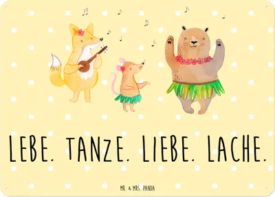 Produktbild von Mr. & Mrs. Panda Wandbild Waldtiere Aloha DIN A6 - Gelb Pastell - Geschenk, Lustige Sprüche, tafel, Musik, Schild, Deko Blechschild, Tanzen, Igel, Hase, Türschild, Lachen