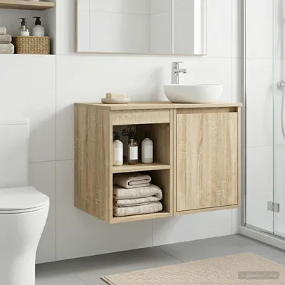 Obrázek produktu pro Maison Exclusive – Skříňka do koupelny z masivního dubu Sonoma, rozměry 30 x 41 x 50 cm. Materiál: dřevovláknitá deska