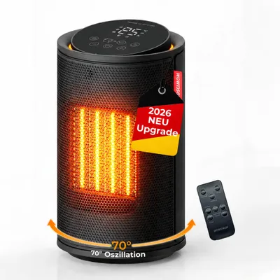 Produktbild von WOWDSGN Mini Heizlüfter Energiesparend Klein 1500W, PTC Keramik Leise 34dB, 70° Oszillation Elektroheizer, Überhitzungs- & Kippschutz, Timer