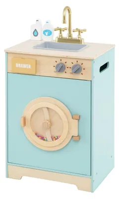 Immagine prodotto di Lavatrice giocattolo in legno con detersivo, lavello e accessori