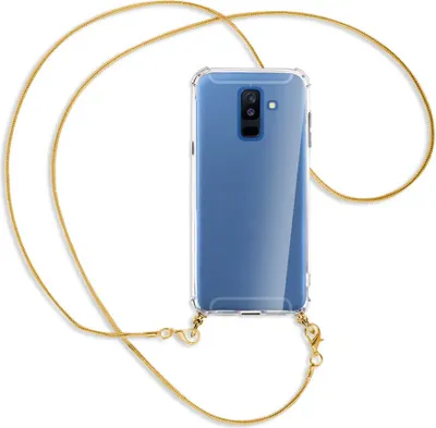 Produktbild von Handykette Backcover-Schutzhülle mit Band (Metall goldfarben) für Samsung Galaxy A6 Plus 2018 / J8 - goldfarbene Kette Snake