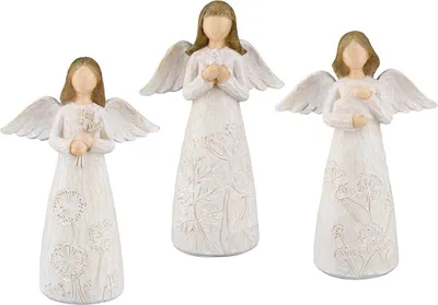 Imagen del producto de Figura decorativa, ángel, diseño floral, resina sintética, colores naturales, L. 5 cm, An. 11,5 cm, Alt. 16 cm. Código: 52597. EAN: 4063387525975. Juego de 3 unidades (variedad de diseños)
