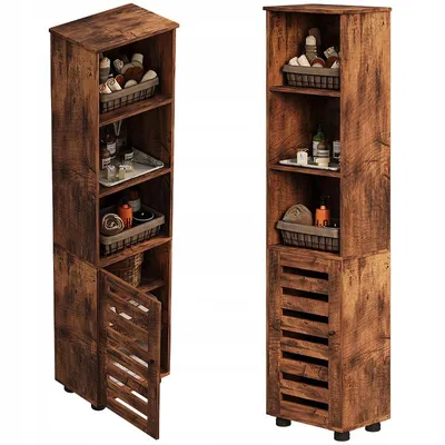Produktbild von Schmaler, rustikaler Badezimmerschrank in Dunkelbraun, 88 cm hoch