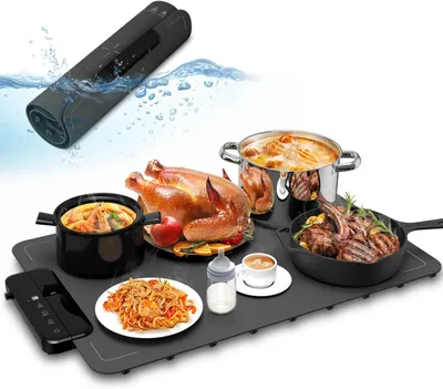 Image de Plaque de maintien au chaud en silicone - Tapis électrique - Maintient les aliments au chaud - 6 réglages de température - Température maximale : 100 degrés - Gris