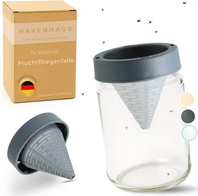 Produktbild von HAVENHAUS Fruchtfliegenfalle Glas wiederverwendbar | Obstfliegenfalle für Küche | Fruchtfliegen dauerhaft loswerden | Fruit Fly Trap | Lebendfalle