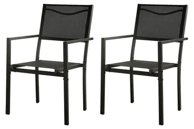 Produktbild von Gartenstühle 2er Set aus Textilene und Stahl in Schwarz und Anthrazit für den Außenbereich