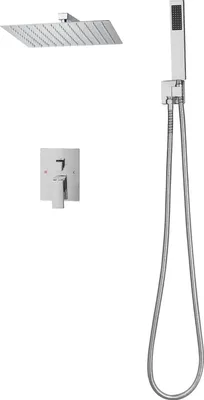 Produktbild von SucceBuy Duscharmatur Regenduschsystem fürs Badezimmer mit 305 mm quadratischem Regenduschkopf und Handbrause, wandmontierte Badezimmerarmatur mit langlebigem Messingventil und Zierset, Silberchrom