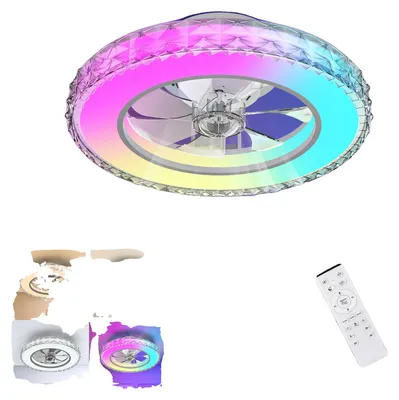 Obrázek produktu pro Stropní ventilátor, průměr 16 palců, výkon 30 W, 7 barev RGB, průměr lopatek 25 cm, dálkové ovládání