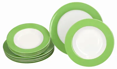 Obrázek produktu pro 12dílný jídelní servis Variant zelený porcelán 6 osob jídelní talíř polévkový talíř