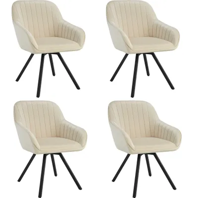 Four cream-colored chairs with black legs arranged in a grid on a white background.