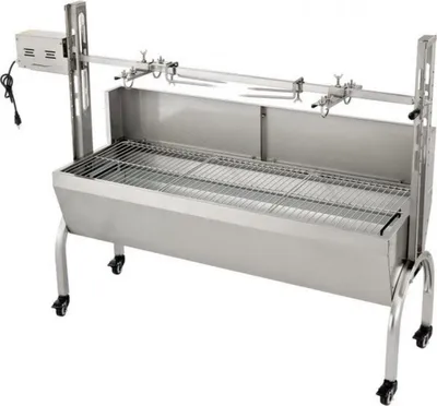 Zdjęcie produktu dla Rotisserie BBQ 2 w 1 – elektryczna i ręczna – stal nierdzewna – 60 kg – regulowana wysokość – z pokrywą i akcesoriami