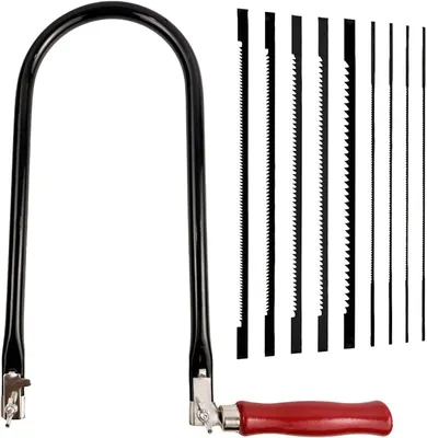 Productafbeelding van Figuurzaagset, zwart, 8 zaagbladen, 4 inch tot 10 inch, 360 graden draaibaar, houten handvat, voor