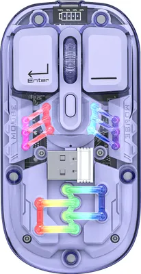Produktbild von Transparente kabellose Maus, BT5.0 2.4G Dual-Mode, dreistufige Bewegungsgeschwindigkeit, einstellbare RGB-Leuchten, magnetische PC-Abdeckung, Lila