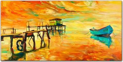 Produktbild von Coloray Bild aus Leinwand 140x70 Leinwand Dekoration - Hafen Sonnenuntergang Himmel