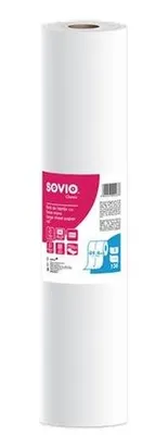 Papier na vyšetrovací stôl, 2-vrstvový, 59 cm × 50 m, 130 hárkov, SOVIO