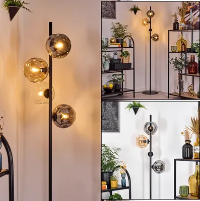 Produktbild von Villamare Stehlampe aus Metall/Glas, Schwarz/Rauch/Bernstein/Klar, Retro-Design