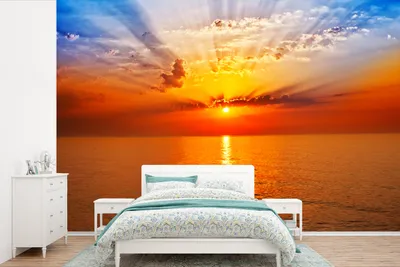 Produktbild von MuchoWow® Fototapete für Wohnzimmer oder Schlafzimmer Wandtapete Vinyl Motivtapete Sonnenuntergang - Meer - Himmel - Orange - Horizont - Wasser - 420x280 cm - Zimmer für Kinder