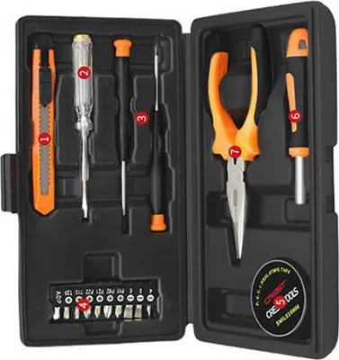 Produktbild von INF Werkzeugkasten Set Schwarz Orange, 18-teilig, Kohlenstoffstahl, Heimwerker