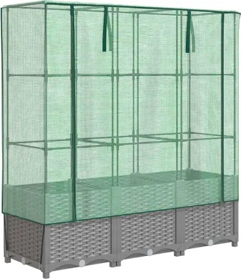 Produktbild von vidaXL Hochbeet mit Gewächshaus-Aufsatz Rattan-Optik 120x40x138 cm
