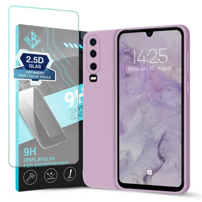 Produktbild von Hülle für Huawei P30 mit 9H Displayglas Displayschutz Case Cover Bumper Smartphone Softgrip Schutzhülle Farbe: Lila