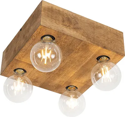 Produktbild von QAZQA - Landhaus I Vintage Land Deckenleuchte I Deckenlampe I Lampe I Leuchte dunkles Holz 4-flammig Spotbalken-Licht - Block I Wohnzimmer I Schlafzimmer - Quadratisch - LED geeignet E27