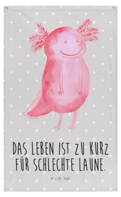 Produktbild von Mr. & Mrs. Panda Wandbild Axolotl Glücklich - Grau Pastell - Geschenk, Wandtuch, Motivationsspruch, Gobelin, Lurch, gut Gelaunt, Lebensfroh, Hängedeko, Stoffbild, Lurche
