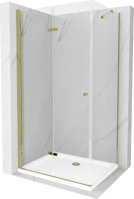 Produktbild von Mexen Lima klappbare Duschkabine 90 x 70 cm, Transparent, Gold + Duschwanne Flat - 856-090-070-50-00-4010