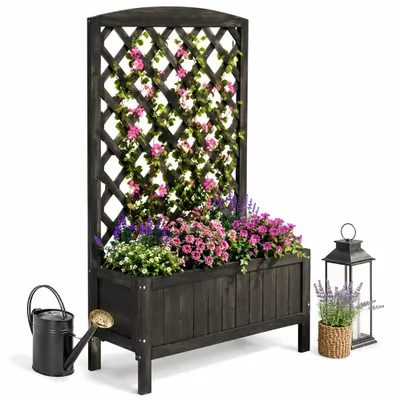 Produktbild von Mucola Rankgitter mit Pflanzkasten Spalier Blumenkasten Holz Rankkasten Rosenbogen Rankgestell Pflanzgitter Blumenkübel - Schwarz