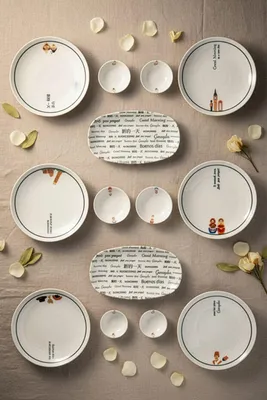 Obrázok produktu pre Hermia Concept, kvalitná raňajková sada (14 dielov), 100 % porcelán, čierna a biela | 6 tanierov (19 cm), 2 misky (13 x 13 x 4 cm), 4 univerzálne misky (11 x 11 x 3,5 cm), 2 podnosy (24 x 14 cm) | Vhodné do umývačky riadu a mikrovlnnej rúry.