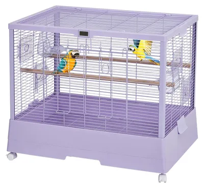 Immagine prodotto di Gabbia per uccelli con rotelle e supporto - 71 cm in ferro - Vassoio estraibile - Per cocorite, calopsiti, inseparabili, fringuelli, piccoli pappagalli - Viola