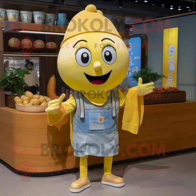 Immagine prodotto di Personaggio del costume della mascotte REDBROKOLY della zuppa di miso giallo vestito con una camicia di chambray e portachiavi