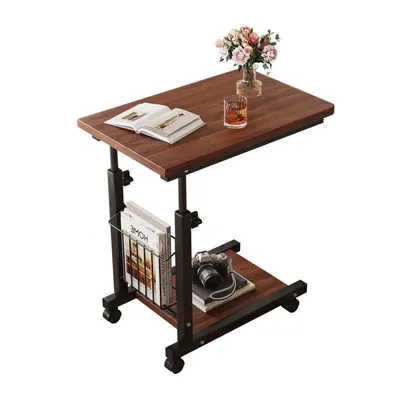Image de Table d'appoint à roulettes, 48 x 30 cm Table basse, table pour ordinateur portable Réglable en hauteur 60-80 cm, bureau à roulettes, pivotant à 360° pour salon