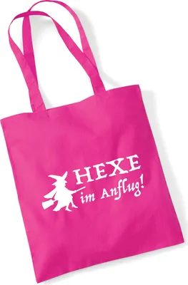 Produktbild von Huuraa Jutebeutel Hexe im Anflug 10 Liter Fuchsia Baumwolle Tasche Geschenkidee