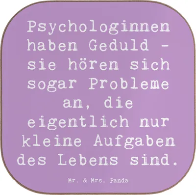 Produktbild von Mr. & Mrs. Panda Holzuntersetzer Spruch Geduldige Psychologin - Lavendeltraum - Geschenk, Klientenhilfe, Unterstützung, gläseruntersetzer, Untersetzer Tasse, für Gläser