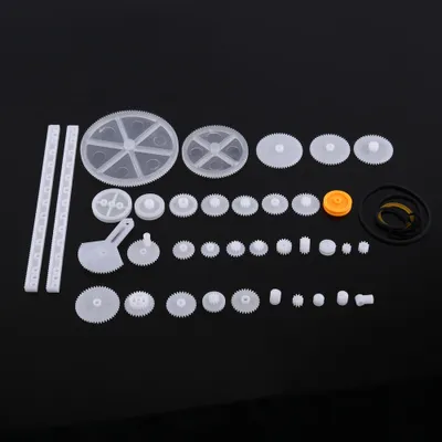 Produktbild von Kunststoffzahnräder, Riemenscheiben, Schneckenriemen-Sets, Kronenradsätze, Robotermotoren, Spielzeug-Bastelteile (34 Stück)