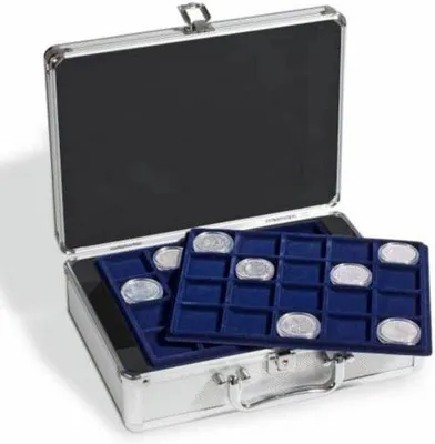 Produktbild von Famanu Münzkoffer Aufbewahrung für 10 Euro Münzen - 6 blaue Tableaus