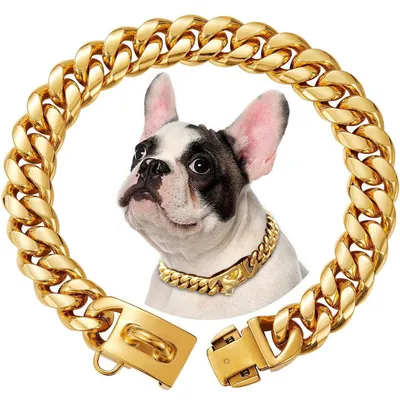 Immagine prodotto di Collare per cani in acciaio inossidabile, modello "Cuban Link", larghezza 15 mm, lunghezza 60 cm, color oro