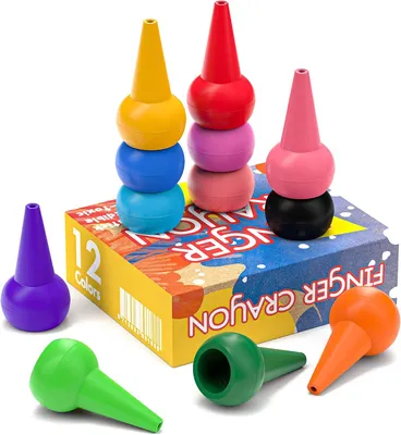 Produktbild von Montessori Wachsmalstifte, 12 Farben, stapelbare Handgriffe, Wachsmalstifte, Montessori-Spielzeug für Babys, Kleinkinder und Kinder