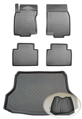 Produktbild von SET Kofferraumwanne Gummifußmatten für Nissan X-Trail 3 T32 Facelift Steilheck Geländewagen SUV 5-türer 2017- 5Sitze 5Sitze, erhöhte Ladefläche, auf dem Varioboden
