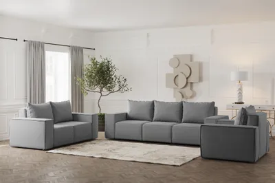 Productafbeelding van Sofaset Designersofa ESTELLE, 3-2-1 persoons, bekleed met stof Opera Velvet, kleur grijs