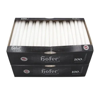 Image de Hofer Bougies effilées - blanches - 2,3 x 25 cm - lot de 200 bougies - longue durée de combustion 7 heures - bougies de table inodores - bougeoirs sans gouttes