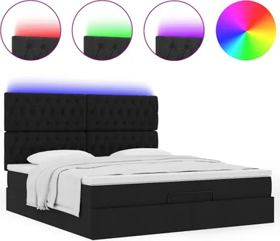 Produktbild von Ottoman-Bett mit Matratze & LEDs Schwarz 180x200 cm Stoff