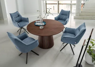 Produktbild von Esszimmer Set  Ginosa blau & Tisch Barletta smoked oak rund 120cm